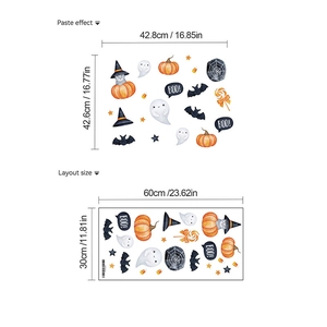 Halloween Wandsticker Set mit Kürbis-Katze, Geistern und Fledermäusen 60x30cm