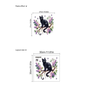 Detail showing layout and paste dimensions for the cartoon black cat PVC toilet sticker