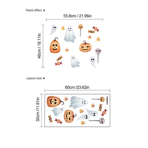 Halloween Wandaufkleber mit Kürbis und Geist Motiven sowie Layoutmaßen von 60x30cm
