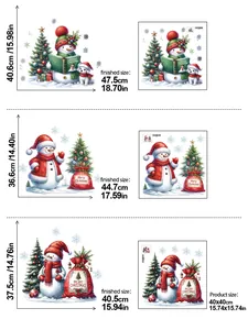 Guía de tallas para pegatinas navideñas de muñeco de nieve con dimensiones y diseño