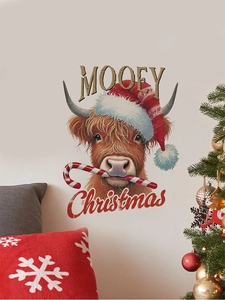 Autocollant mural vache d'Écosse réaliste avec chapeau de Noël et sucre d'orge