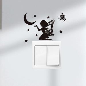 Self-adhesive black fairy and butterfly silhouette wall sticker for light switch decor