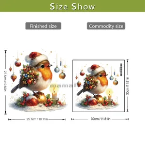Size chart for Christmas bird wall decal showing finished dimensions of 27.5x25.7cm