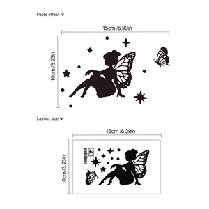 Layout and size dimensions of butterfly fairy silhouette wall sticker for home decor