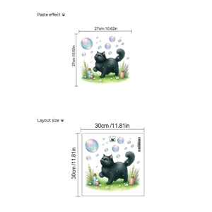 Cartoon black cat wall sticker layout and paste effect dimensions 30x30cm for bathroom