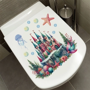 Waterproof bathroom wall sticker with fantasy ocean castle design for toilet seat decoration