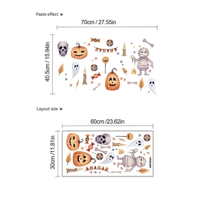 Details zur Layoutgröße und Klebeeffekt der Halloween Kürbis Wandaufkleber in Aquarell