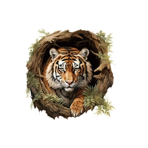 3D realistic tiger peeping from tree hollow wall sticker for bathroom toilet decor