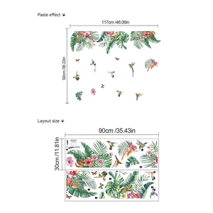 Detail of tropical wall sticker dimensions 117x92cm with palm leaves and birds