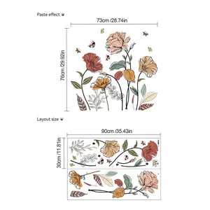 Detailed size guide for bohemian wildflower wall stickers with layout and paste dimensions