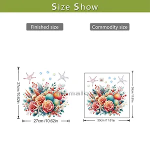 Size chart showing 30x30cm layout and 27x27cm finished waterproof bathroom wall stickers