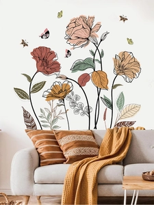 Detailed view of Morandi flower wall stickers in a cozy living room background