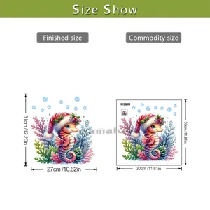Size chart showing dimensions for waterproof Christmas seahorse bathroom wall sticker