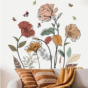 Bohemian Wildflower Wall Stickers PVC Hand Painted Floral Butterfly Background Mural Decal For Living Room Bedroom Decor
