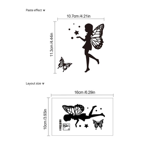 Detail showing fairy and butterfly switch sticker dimensions and layout on white background