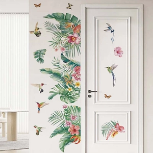 Tropical Leaves Green Plants Flowers Birds Wall Stickers Waterproof PVC Botanical Wall Decals For Living Room Home Decor