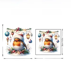 Detail showing Christmas bird wall sticker dimensions and final application size