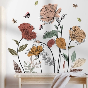 Bohemian floral wall stickers featuring wildflowers and butterflies for home wall decor