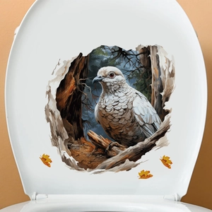 3D tree hole pigeon PVC wall sticker and toilet lid decal for creative home decor