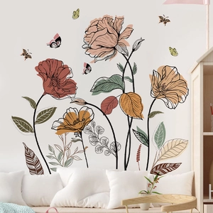 Bohemian floral wall stickers with butterflies for living room and bedroom wall art