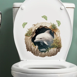 3D ocean dolphin toilet seat decal with realistic sea animal and butterfly wall sticker