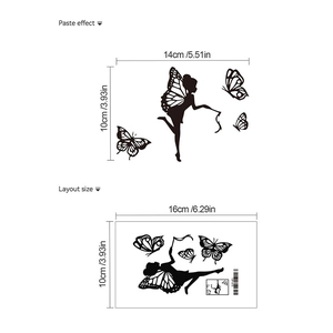 Fairy and butterflies wall sticker showing paste effect and layout size dimensions