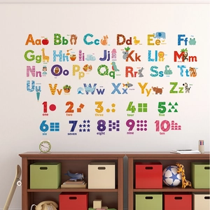 Colorful alphabet and numbers wall stickers for kids education and nursery wall decor
