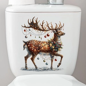 Autocollant de Toilette de Noël Renne Amovible Imperméable PVC Décalcomanie Salle de Bain Or Festif Élan Décoration Murale