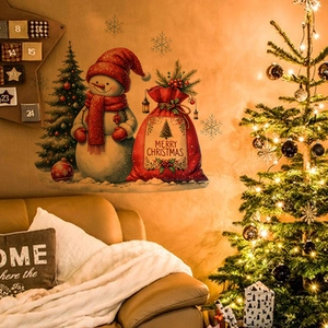 Pegatinas de pared navideñas con muñeco de nieve y árbol festivo para decoración hogar