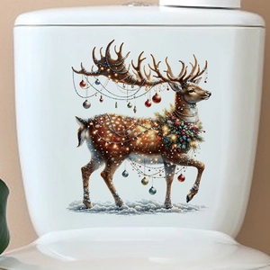 Sticker de toilette renne de Noël avec ornements colorés et guirlandes en PVC adhésif