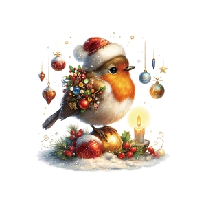 Christmas robin bird toilet sticker with Santa hat and berries for bathroom wall decor