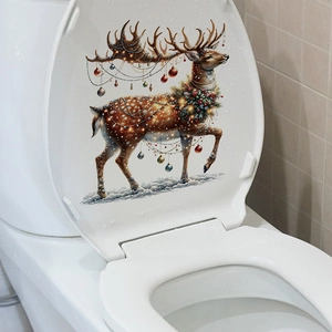 Sticker de toilette renne de Noël festif avec guirlandes lumineuses colorées et décorations