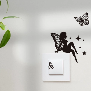 Creative Butterfly Fairy Silhouette Switch Stickers Removable Black PVC Self-Adhesive Wall Decals For Home Decoration
