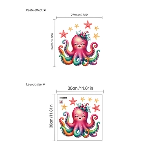 Détail de l'autocollant mural poulpe rose avec effet de pose et dimensions de 30x30cm