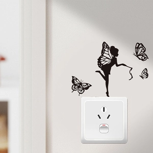 Butterfly fairy wall sticker decor for light switch made of black matte vinyl PVC material