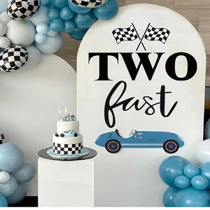 Adesivo da Parete a Tema Auto da Corsa Two Fast in PVC Nero Bandiera a Scacchi Decalcomania per Secondo Compleanno Ragazzi Camera