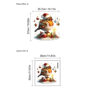 Christmas robin toilet sticker layout and dimensions showing festive bird and berry motifs