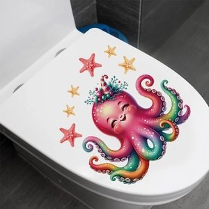 Stickers pour Abattant de WC Animaux Marins de Noël Imperméables PVC Décalcomanies Salle de Bain Poulpe Hippocampe Phoque Sirène