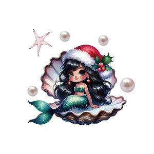 Sticker Noël sirène mignonne avec bonnet de Père Noël et perles pour toilettes