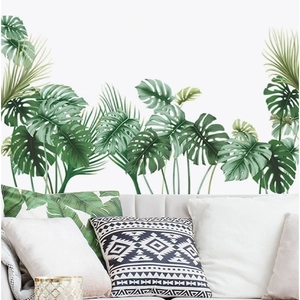 Modern Tropical Monstera Palm Leaf Wall Sticker PVC Removable Green Plant Wall Decal For Living Room Bedroom Home Decor