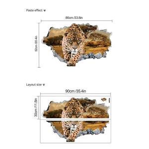 3D realistic leopard breaking through wall PVC wall sticker, 86x52cm home decor decal