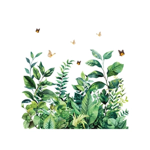 Adhesive wall decals with green leaves and butterflies for living room wall decoration