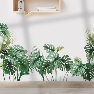 Tropical monstera and palm leaf wall decals for modern living room home decor