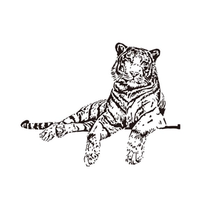 Minimalist black and white tiger wall sticker in artistic woodcut style for home decor