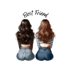 Artistic wall sticker featuring two best friends back view illustration for home decor