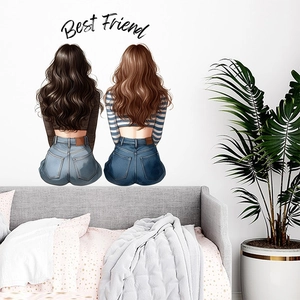 Best Friend Two Girls Back View Wall Sticker PVC Self Adhesive Cartoon Illustration Wall Decal For Bedroom Living Room Decor