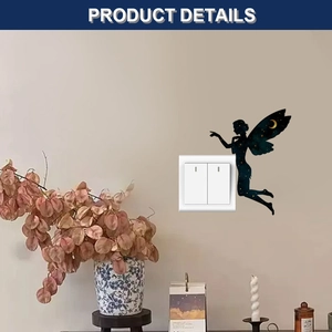 Detailed view of fairy silhouette with gold star decals applied on a wall light switch