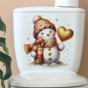 Christmas Toilet Stickers Removable PVC Self-Adhesive Wall Decals Cartoon Snowman Donkey Pattern Festive Bathroom Decoration