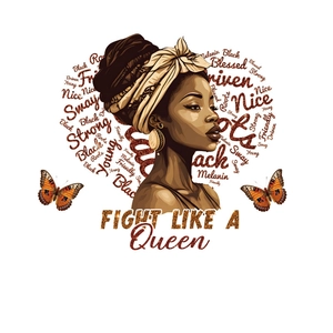Sticker mural Femme Noire avec typographie en cœur et papillons dorés élégants
