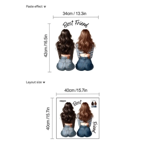 Detail view of Best Friend wall sticker showing layout size and the final paste effect